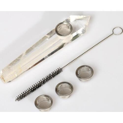 1pcs Clear Quartz Crystal Cigar Smoking Pipe Tobacco Wand Free Brush +3pcs Filters