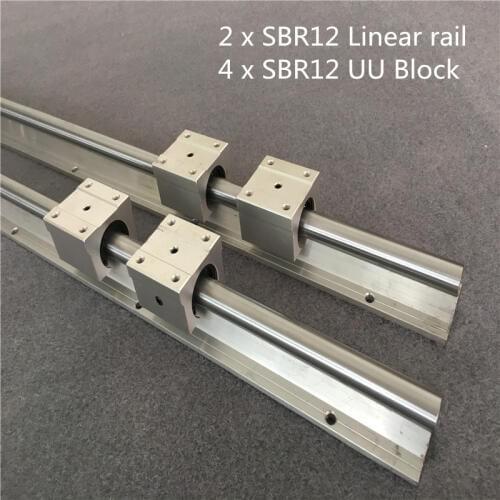 2pcs SBR12 300 400 500 600 800 1000 1200 1300 1500mm Fully Supported Linear Rail Slide Shaft Rod + 4Pcs SBR12UU Bearing Block