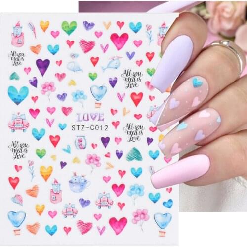 3D Nail Sticker Love Heart Bow Design Sliders Decals Valentines Nails Art Inscriptions Manicure Tattoo Decorations