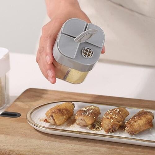 4 in 1 PP 4 Compartment Seasoning Box Spice Jar Salt and Pepper Shakers Wide Application Mouldproof Seasoning Jar for Kitchen