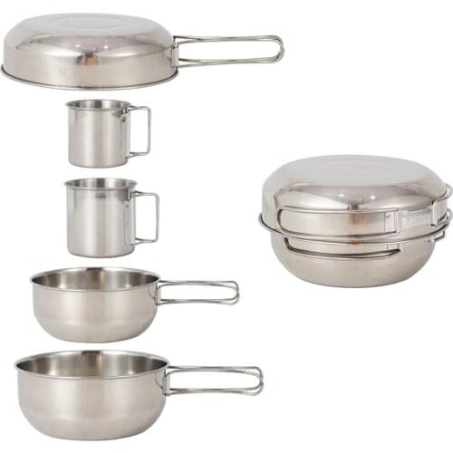 5Pcs Camping Cookware Mess Kit Portable Stainless Steel Cooking Pan Bowls Cups for Outdoor Camping Hiking Backpacking Picnic