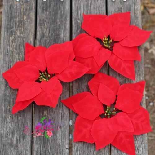 50Pcs 20CM Artificial Red Christmas Flower Poinsettia Flower Heads New Year Home Party Decor Supplies Xmas Pendant Drop Ornament