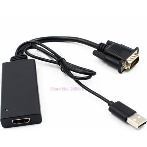 Dhl or fedex 50pcs VGA TO HDMI with Auido Converter Cable VGA2HDMI with USB Sound IC and USB Power Adapter for PC Laptop HDTV