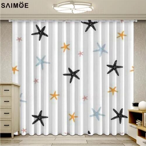 Home Blackout Curtains Starfish Printed Solid Color Curtains for Living Sitting Bedrooms Ultra-thin Micro Shading Cortinas