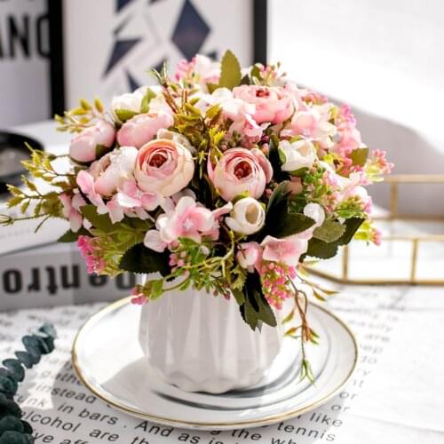 European retro simulation silk tea rose flower bud bouquet wedding home retro fake flower party DIY decoration