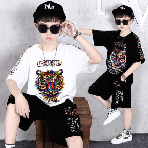 Baby Boys Cotton Clothes Summer Tiger Animal Print Teenage Boys Clothing Casual Suit Children Sport Outfits 4 5 6 9 12 13 Years