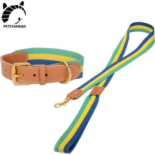 Cotton Webbing Dog Collar Genuine Leather Cat Dog Collars Leash Set Basic Collars Puppy Small Large Dogs Pet Dog Accessories