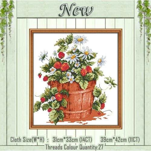 Strawberry flower fruit diy painting counted printed on canvas DMC 14CT 11CT Chinese Cross Stitch Needlework Set Embroidery kits