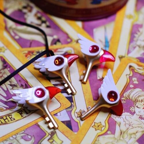 Card Captor Cosplay KINOMOTO SAKURA Pentagram Key Magic Bird Wand Necklace Pendant Wing Anime Accessory Lovely Girl