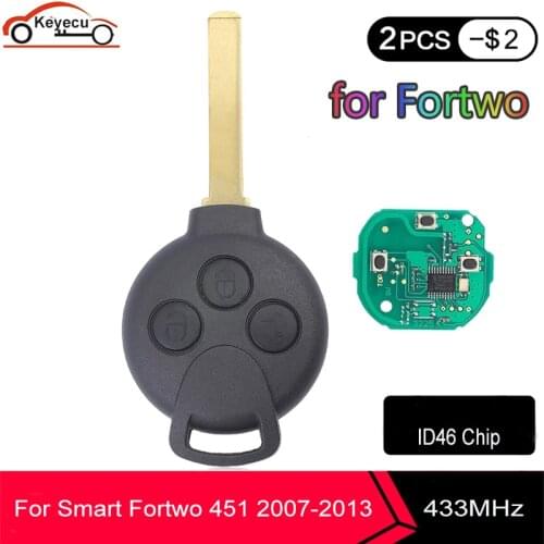 KEYECU 3 Buttons Remote Car Key for Mercedes-Benz Smart Fortwo 451 2007 2008 2009 2010 2011 2012 2013 433Mhz ID46