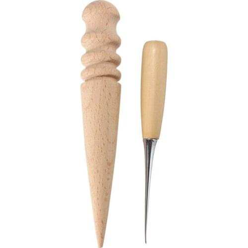 Leathercraft Hand Sewing Tool Adjustable Leather Edge Slicker Round Wood Kit Awl Punch Groover Skiving Knife Tool