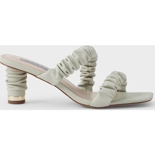 QUNSHENGRUI Summer new retro pleated high heel sandals square head holiday Muller women sandals slippers