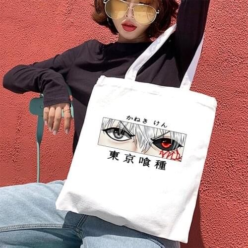 Fashion Manga Anime Tokyo Ghoul Shopping Bag Graphic Tote Harajuku Shopper Bag Women Canvas Shoulder Bag Female Ulzzang Eco Bag