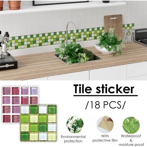 Marble Mosaic Tile Sticker Waterproof 3D Self Adhesive Wall Sticker For Home Kitchen Bathroom Decoration 18pcs/set