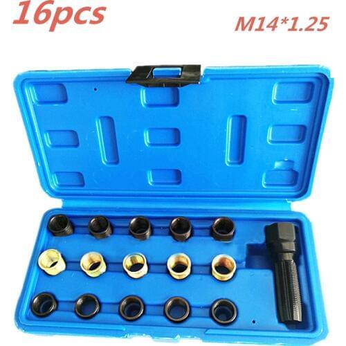 16 Pcs 14Mx1.25 Spark Plug Rethread Thread Repair Tools Kit M14 Cylinder Head Helicoil for Vehicle Auto Special repair tools