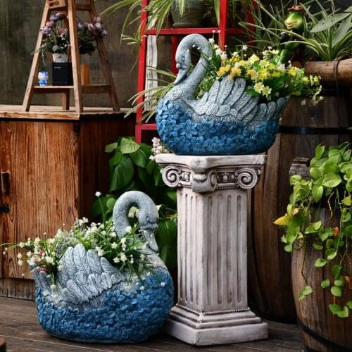 Outdoor Cement Swan Flowerpot Garden Decoration Large Succulent Green Plant Potted Furnishing Crafts Basin Balcony Ornaments Art