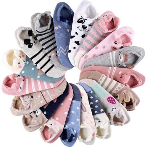 5 Pairs Women Ankle Socks Three-dimensional Cartoon Animals Lovely Fox Pig Invisible Women Socks Summer Autumn Breathable Meias