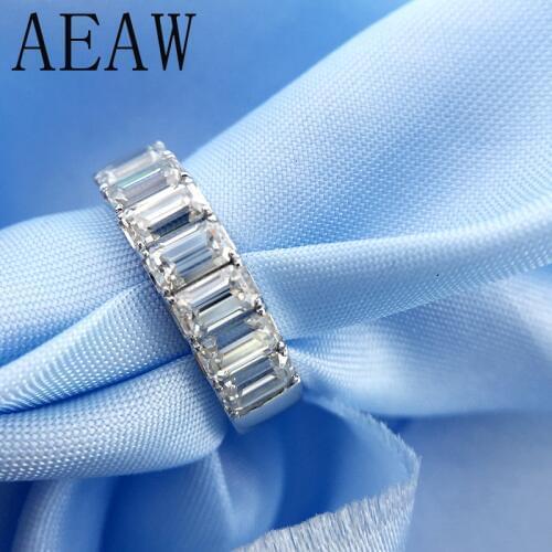 AEAW Emerald 2Ctw F Color Engagement Band Ring Wedding Moissanite Baguette Half Eternity Diamond Band For Women in Silver
