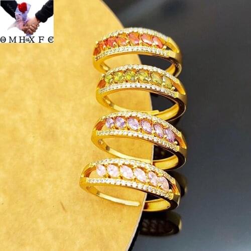 OMHXFC Jewelry Wholesale YM2209 European Fashion Fine Woman Girl Party Birthday Wedding Gift Geometric AAA Zircon 24KT Gold Ring