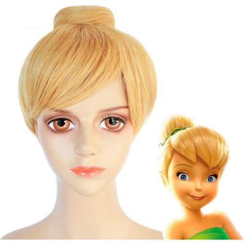 Anime 11INCH short Golden Cosplay Wig Fairy Tinker Bell Full hair Wig synthetic wigs Accessories