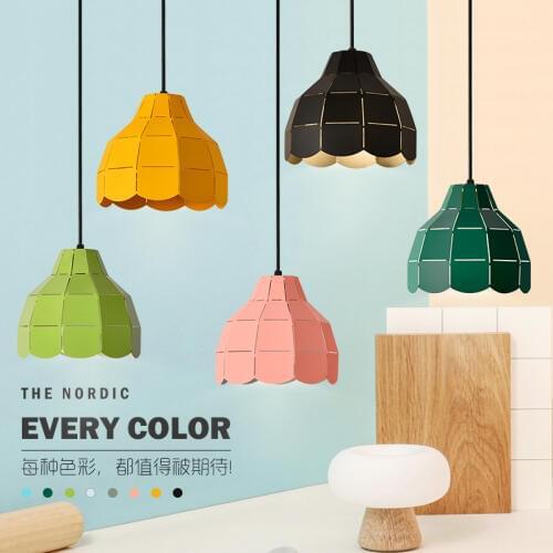 Nordic style iron color pendant light colorful shade iron wood lamp hang lighting living dinning room restaurant hotel