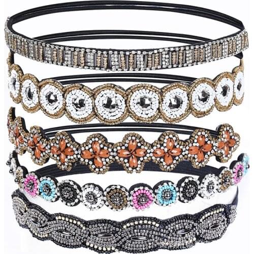 Drop Shipping Elegant Rhinestone Crystal Beaded Handmade Wedding Headbands For Bridal Colorful Flower Hair Bands Sets For Women