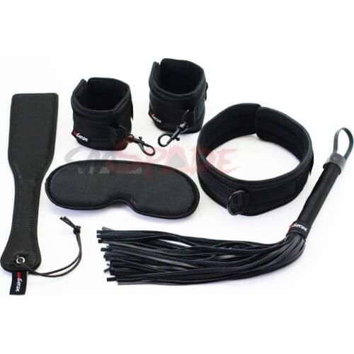 Black sex toys restraints for couples,satin restraints set for beginners,sex products:Hand cuffs,collar, Blindfold and paddle