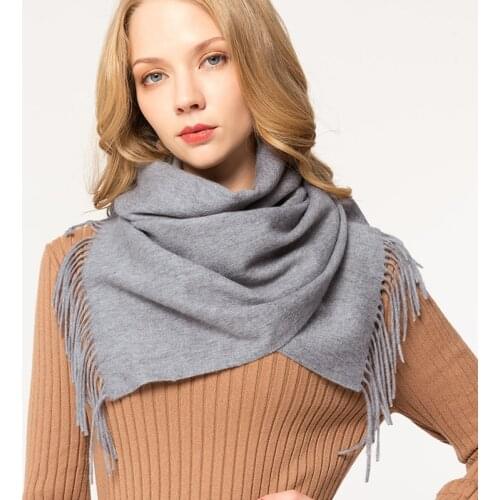 Winter Cashmere+ Wool Scarf Women Grey Wool Shawls and Wraps for Ladies Pashmina Tassel Long Warm Wool Neck Scarves 170x30cm