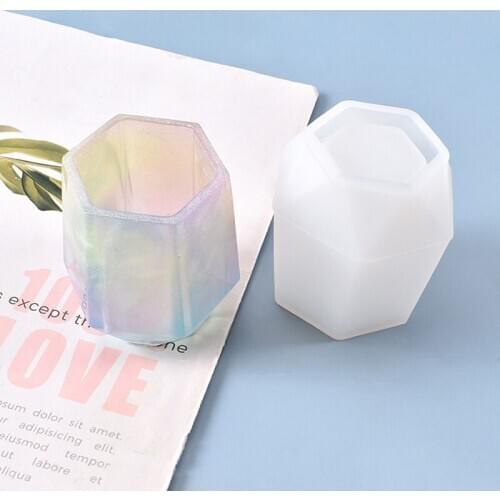 Hexagon Concrete Pen Holder Silicone Molds Crystal Epxoy Mould DIY Handmade Craft Making Storage Box Supplies