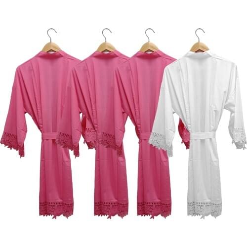 Bridesmaid Robes Rayon Cotton Lace Robes Bride Robes Bride Women Wedding Robe Kimono Bridal Robes Bathrobe Bride Sleepwear White