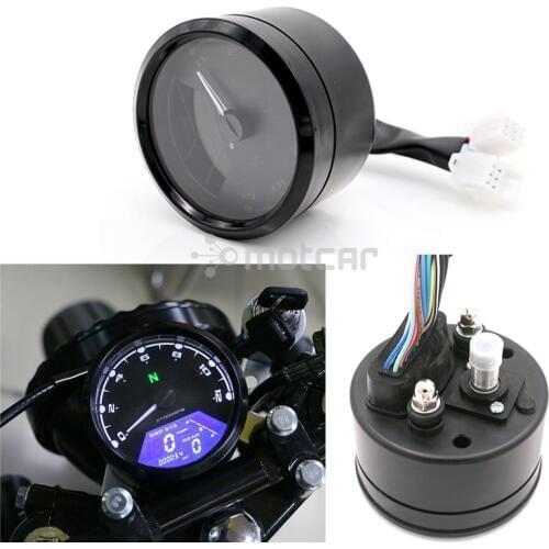 Black 12000RPM Motorcycle Universal LCD Signal Speedometer Tachometer Odometer Gauge Cruiser Chopper Cafe Racer Old School
