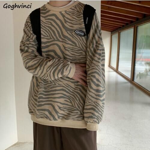Hoodies Women Zebra Printed Oversize Hip Hop Couple Streetwear Harajuku 2020 Autumn Loose Sweatshirts Womens Long Sleeve Clothes