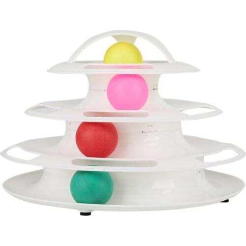 Pet Cat IQ Training Toys 4-Layer Kittens Entertainment Disc Turntable Cat Amusement Plate with Balls