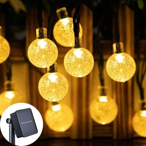 Solar String Lights Outdoor, LED Crystal Balls Light Solar Globe String Lights Waterproof 8 Mode Solar LED Fairy Light Strings