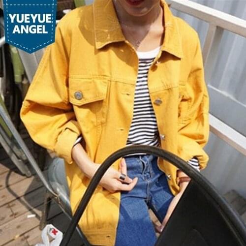 Autumn New Fashion Women Demin Jacket Multi Colors Turn Down Collar Long Sleeves Loose Fit Plus Size Female Short Coats