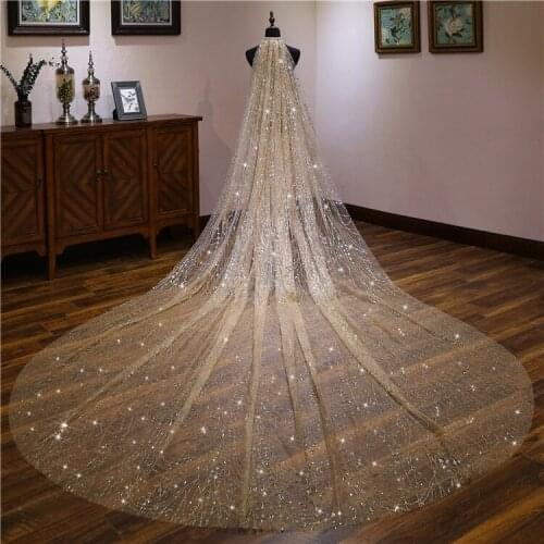 Women Mesh Ultra-Long Trailing Cathedral Wedding Veil Romantic Luxury Sequins Hot Stamping Bridal Accessories HC012