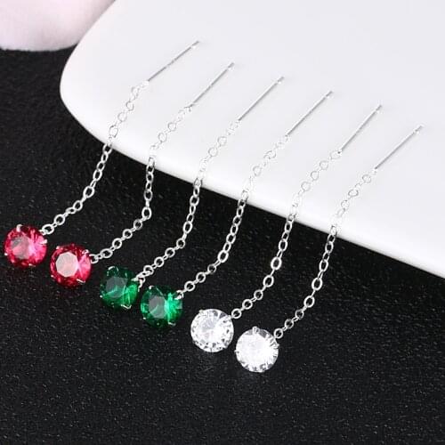 AIYANISHI 925 Sterling Silver Round Ear Line Earrings Solid 925 Sterling Silver Chain Female Earrings Bijoux Gift Wholesale