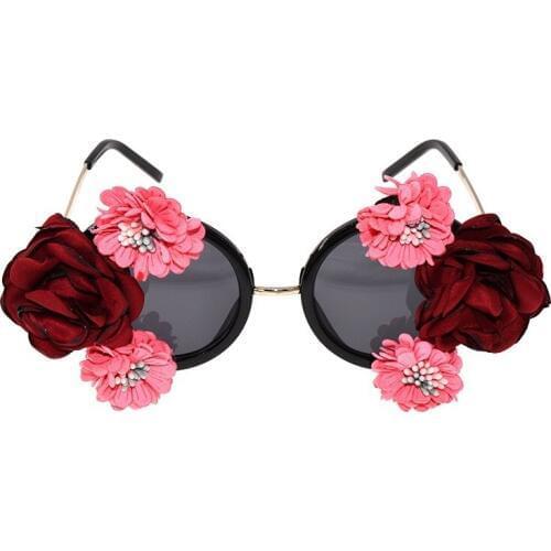 Vintage Eyewears Retro Baroque Rose Flower Sunglass for Women Brand Design Cat Eye Ladies Sun Glasses Gafas De Sol
