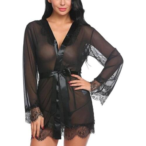 Plus Size Women Sexy Lingerie Lace See Throngh Nightdress Sleepwear Erotic Babydolls With G-string Chemises Sexy Dress For Sex