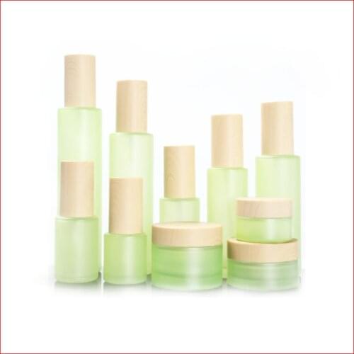 120ml Frosted Green Glass Empty Bottles w Wood Grain Cap lotion/spay pump Cosmetic Packing Bottle 100pcs/lot