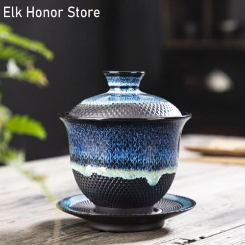 180ML Dehua Kiln Change Ceramic Gaiwan Tea Cup Handmade Tea Tureen Mugs Chinese Retro Tea Set Accessories Master Cup Drinkware