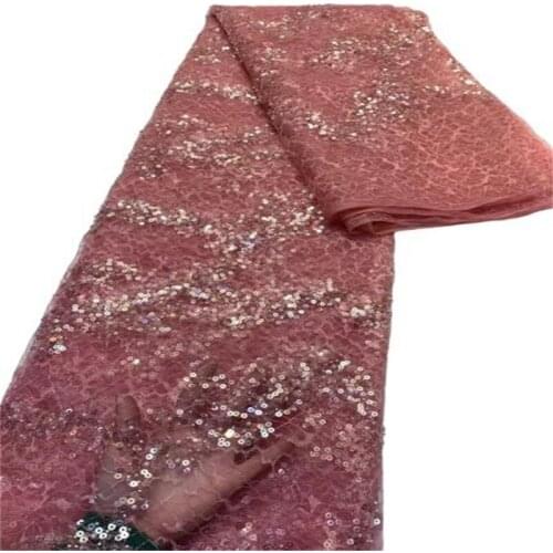 2021 Pink Latest Beads African Sequins Lace Fabric French Mesh Laces High Quality 2021 Lace Nigerian Lace Fabric For Party