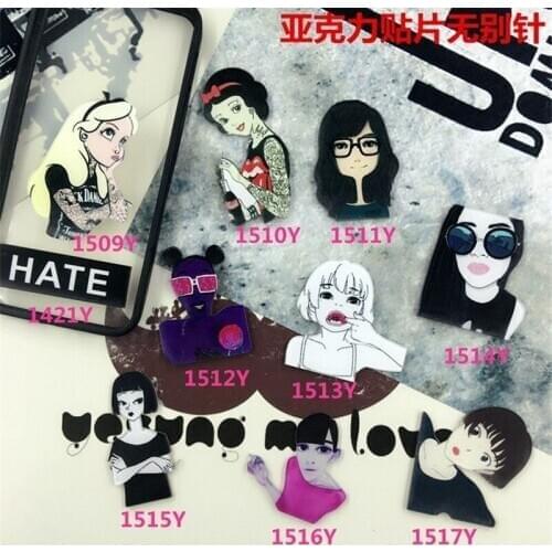 Acrylic Costumes Badge HARAJUKU Cute woman brooches Pin up fashion lady Broche Epaulette XZ31