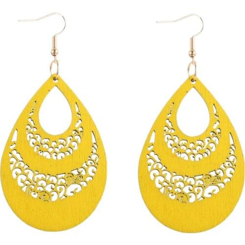 YULUCH Ethnic Water Drops Earrings African Hollow Wooden Pendant Earrings Fashion Woman Girls Pop Jewelry Earrings Trendy Gifts