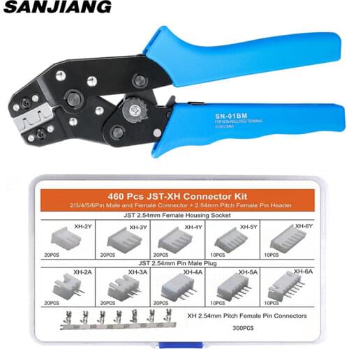 SN-01BM Crimping plier Kit Ratcheting Crimper Tool set with 460pcs 2.54mm JST-XH Connectors for AWG 28-20(0.08-0.5mm²)
