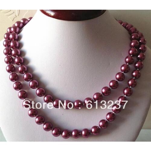Hot sale fashion 10mm shell simulated-pearl necklace women weddings party gifts round beads chains rope jewelry 36inch MY4676