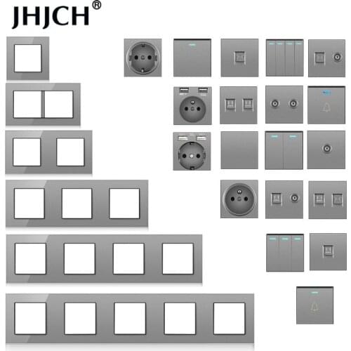 Jhjch wall-mounted module diy European standard gray crystal glass panel socket switch button free combination function