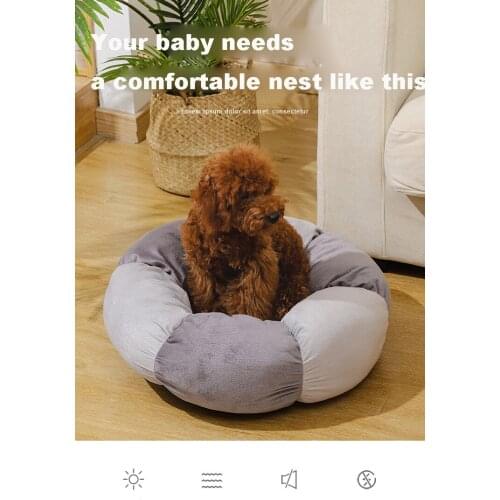 Round Flower Cozy Dog Bed Soft Velvet Cat Plush Mat Pet Deep Sleeping Bag Cushion Winter Warm Puppy Kennel Sofa Nest Basket
