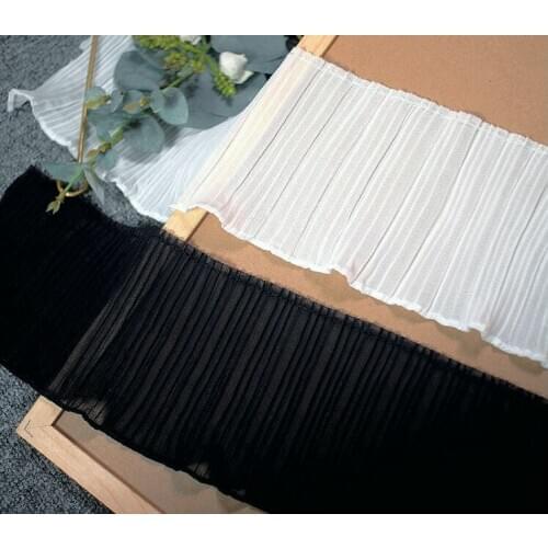 3Meters 10cm Width Solid Chiffon Pleated Lace Trim White Black Costume Garter Lingerie Dancing Dress Home Textile Decor Handmade