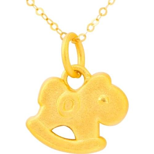 24K Yellow Gold Pendant 3D 999 Yellow Gold Horse Necklace Pendant Cute Baby Gift P6202
